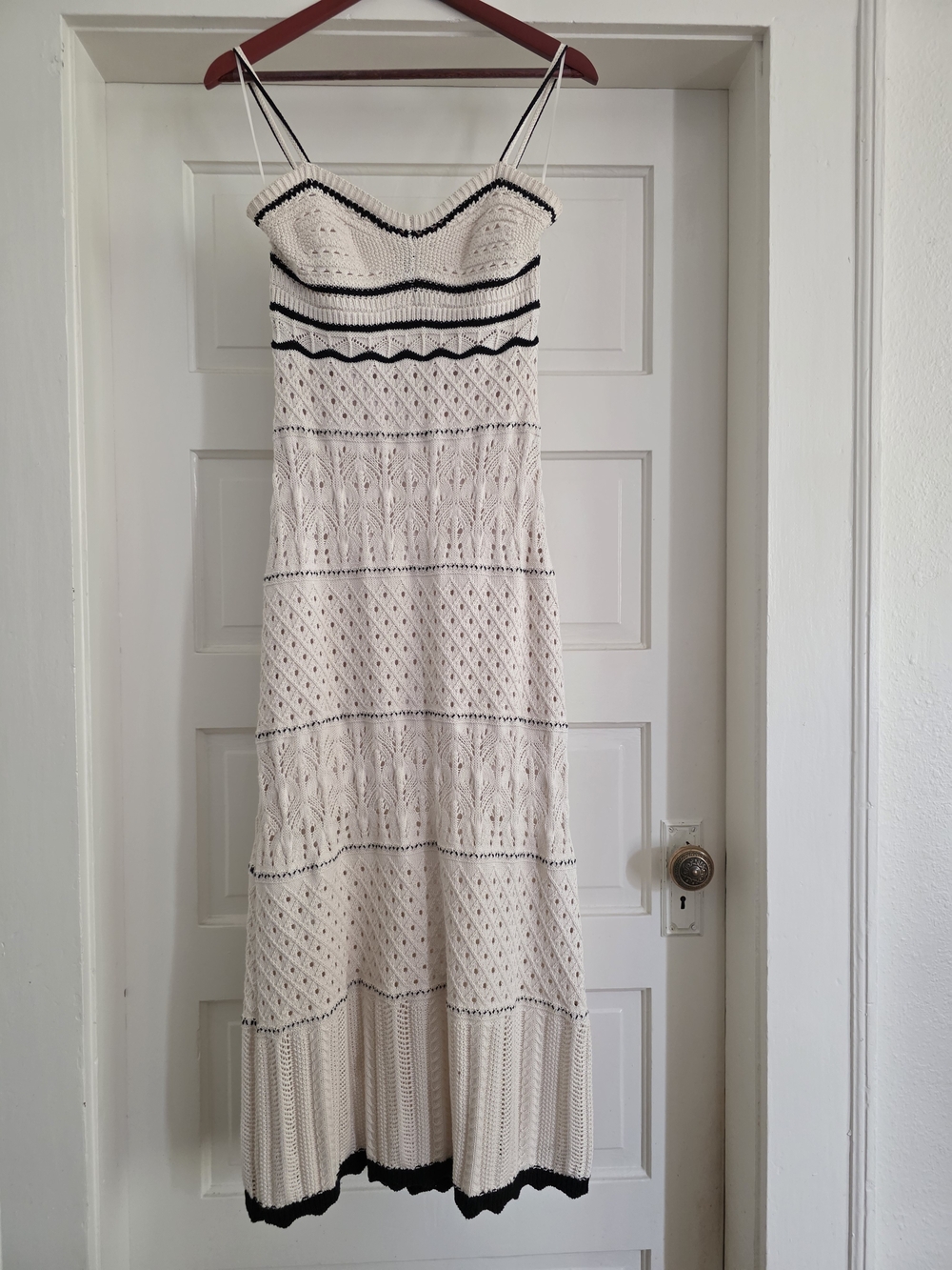 Olive & Oak Cream Maxi Knit Dress with Black Trim